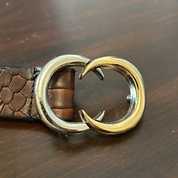 IZETTE Croc Embossed Leather Belt with Double C Two Tone Belt Buckle - Picture 5 of 15